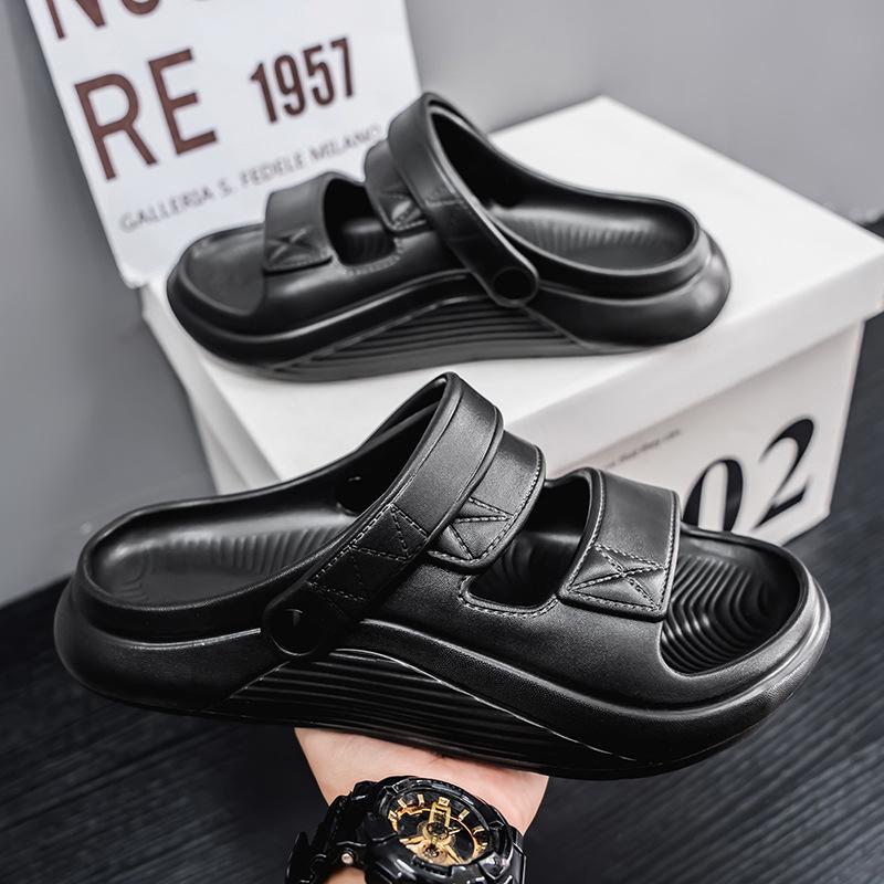 Large size men's open-toed shit-stepping slippers outdoor casual thick-soled slippers couple breathable beach cool slippers