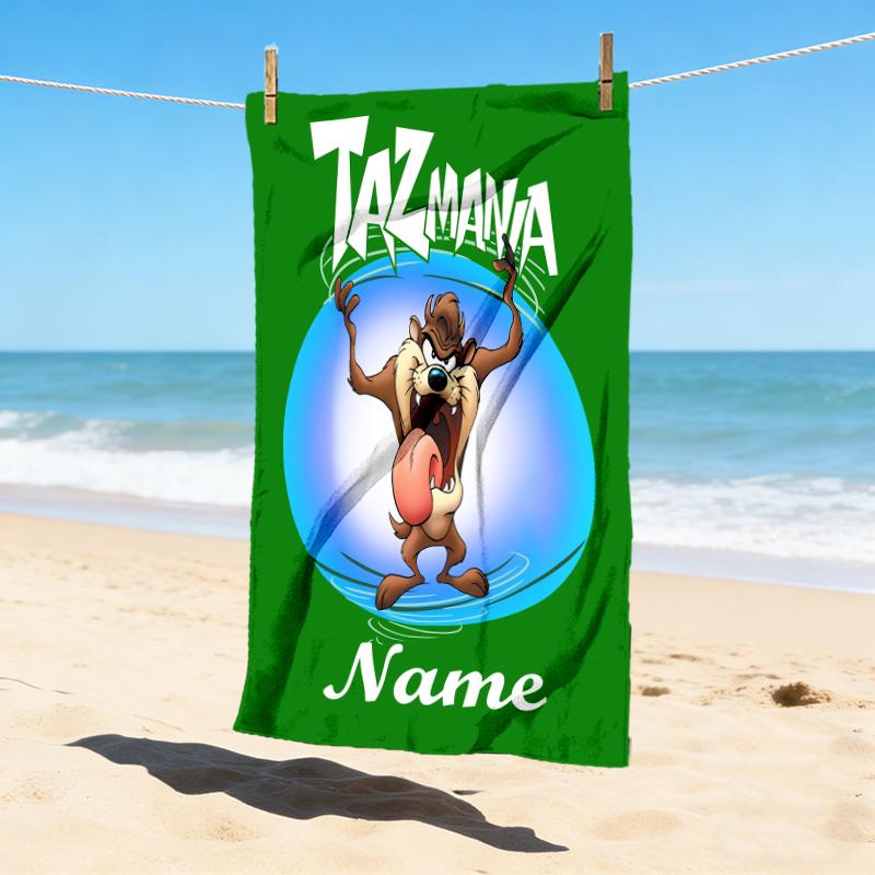 Custom Name Tazmanian Devil Stylish Digital Printing Beach Towel Quick‑Drying Absorbent Blanket for Beach Pool Gym Travel