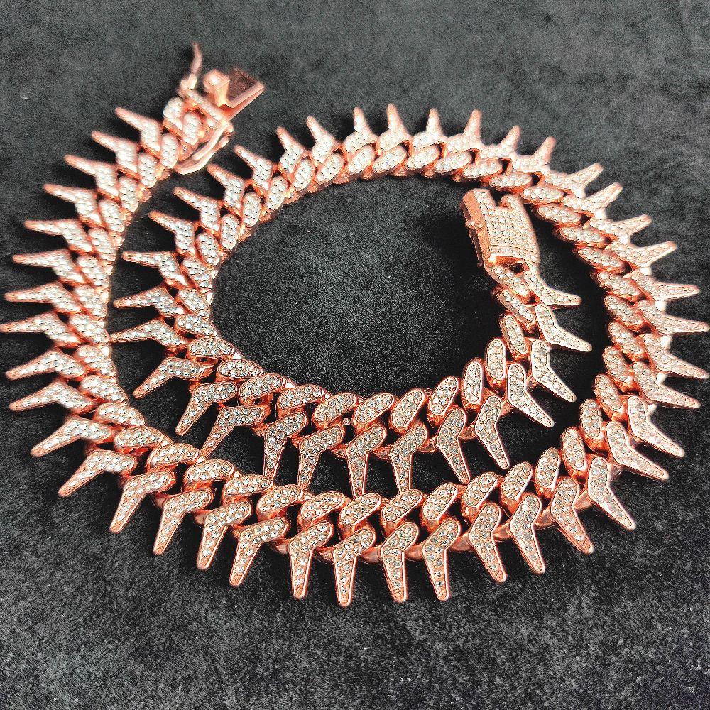 20mm Gothic Thorns Flash Full Rhinestone Miami Cuban Chain Luxury Fashion Men's Necklace For Women Hip Hop Cool Bracelet Jewelry