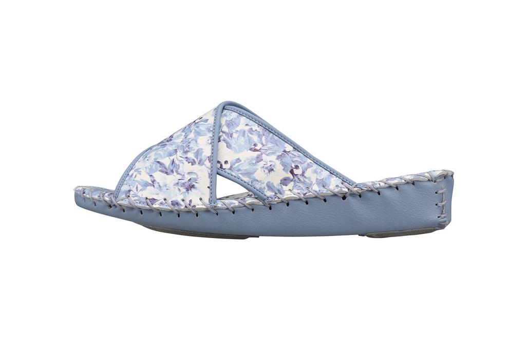 Pansy 9304 Indoor Slippers with Floral Size Blue Women's Hand-Knitted Print, Small,