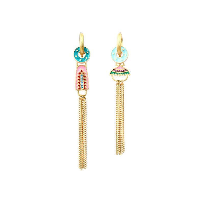 Aieryuan Asymmetric Tassel Earrings: High-End Minimalist Vintage Enamel Design