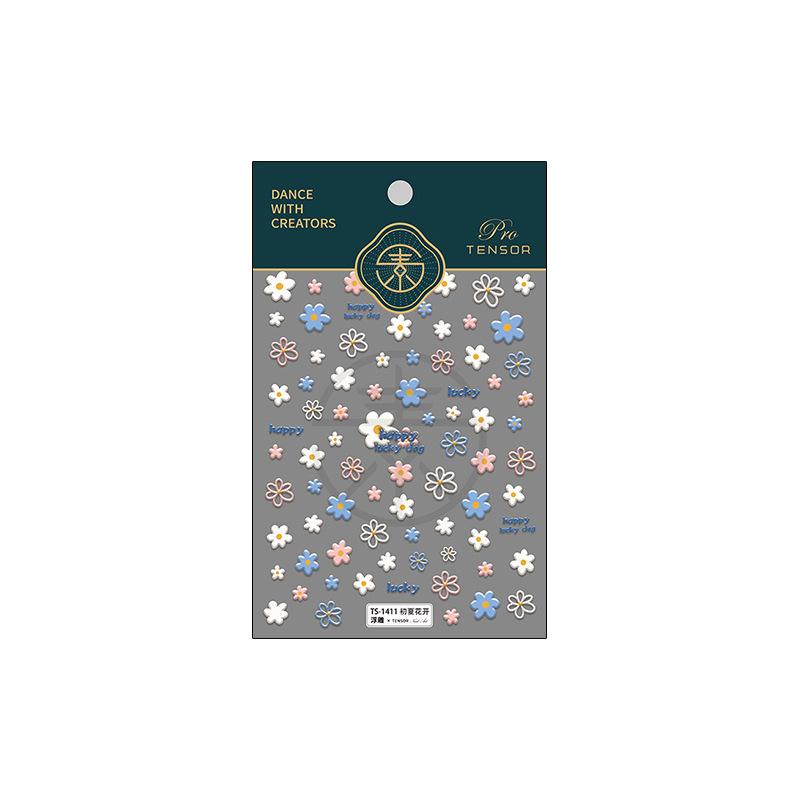 5D Summer Flower Embossed Nail Sticker Gel Polish Sticker For Nail Decoration Bear Decals Self-adhesive Sliders Manicure Design
