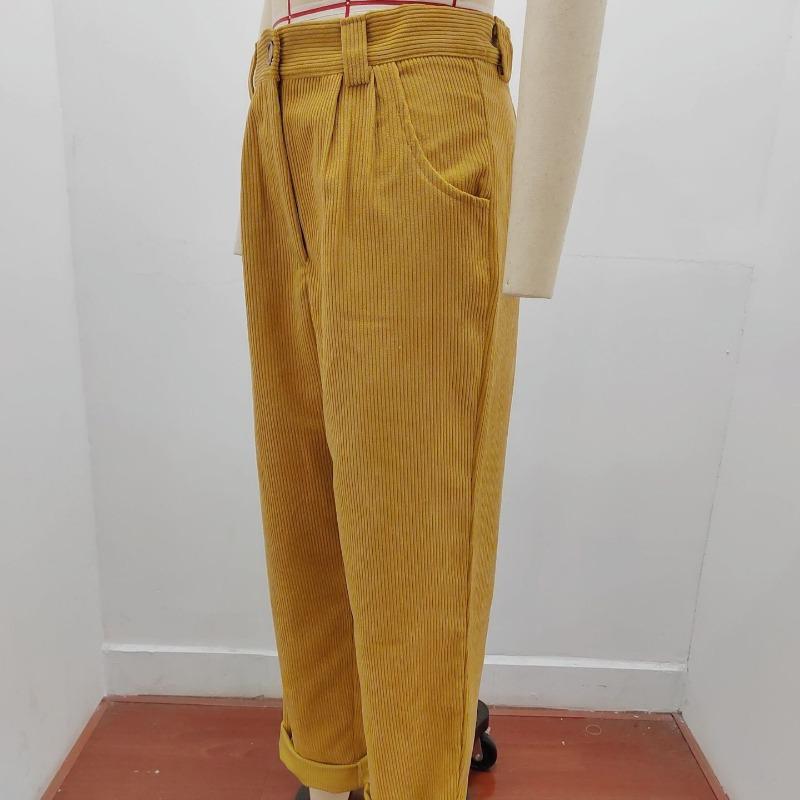 GMXIA Autumn Women's High Waist Casual Pants Solid Colour Corduroy Loose Straight Trousers