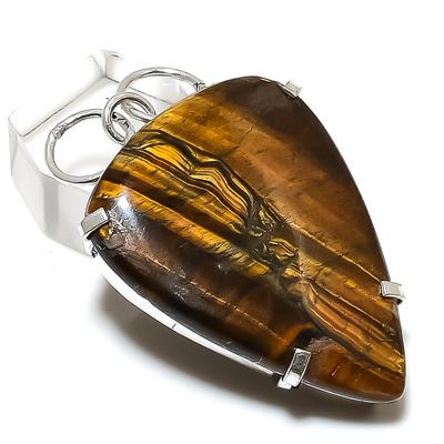 Anhänger aus natürlichem Tigerauge-Edelstein, 925er Sterlingsilber, 5,5 cm, y0j87