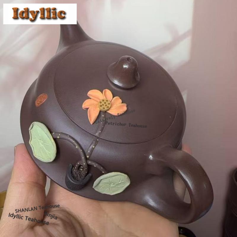 290ml Aesthetic Yixing Purple Clay Teapots Handmade Stacking Lotus Pot Raw Ore Mud Kettle Zisha Tea Set Decoration Gifts Craft