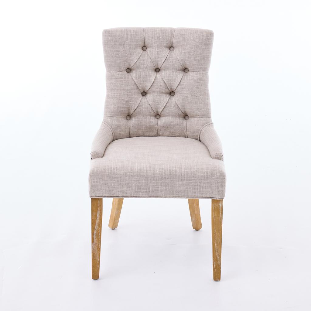 Dining Room Fabric Armchair with KD Legs and Decorative Rivets - Assemblable Upholstered Chair, Modern Design, 2-Piece Set