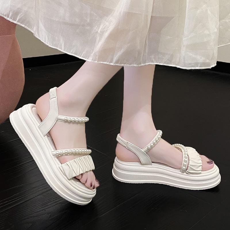 Platform Sandals Summer Fairy Wind Pearl Fashion Casual One Word Roman Beach Women's Shoes