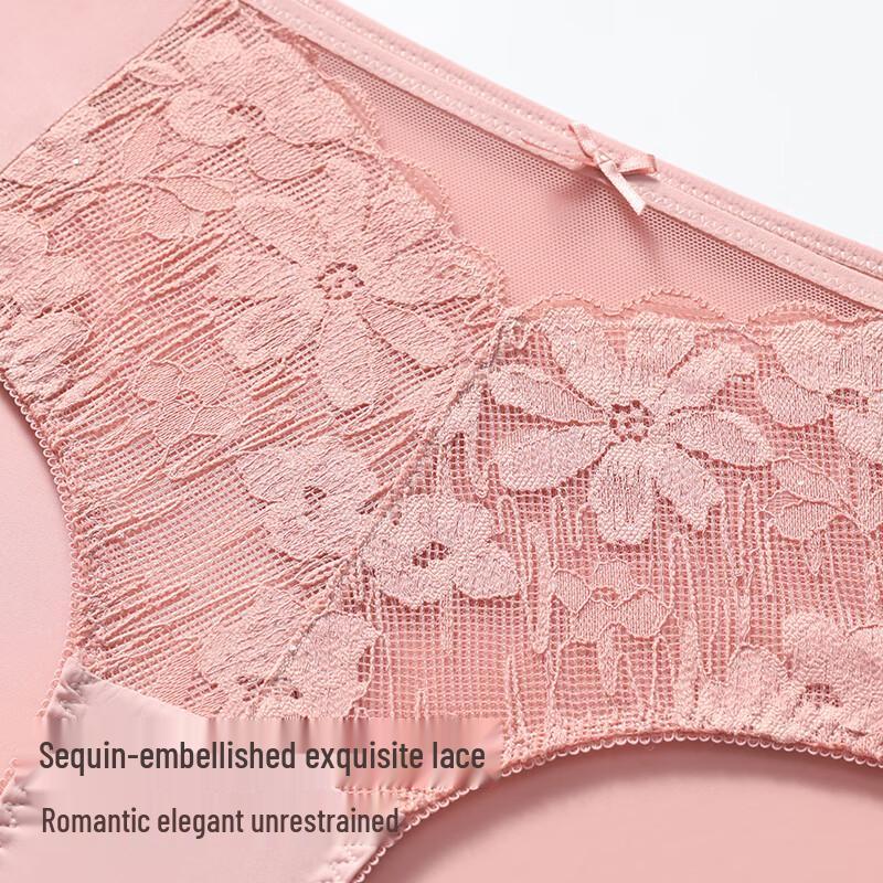 Manni Fen Women's Seamless Lace Mid-Low Rise Breathable Cotton Briefs