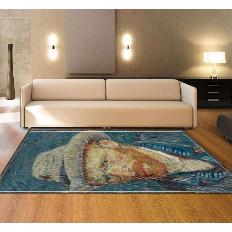 Living Room Oil Painting Carpet Van Gogh Starry Night Rug Living Room Bedroom Warm Anti Slip Foot Mat Home Decoration