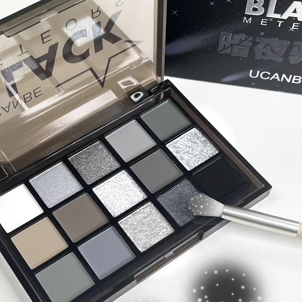 Paleta 15 cieni do powiek Smoky Eyeshadow Paleta trwałych, wysoce napigmentowanych cieni do powiek z uniwersalnym wykończeniem matowym i brokatowym, w odcieniach czerni i szarości