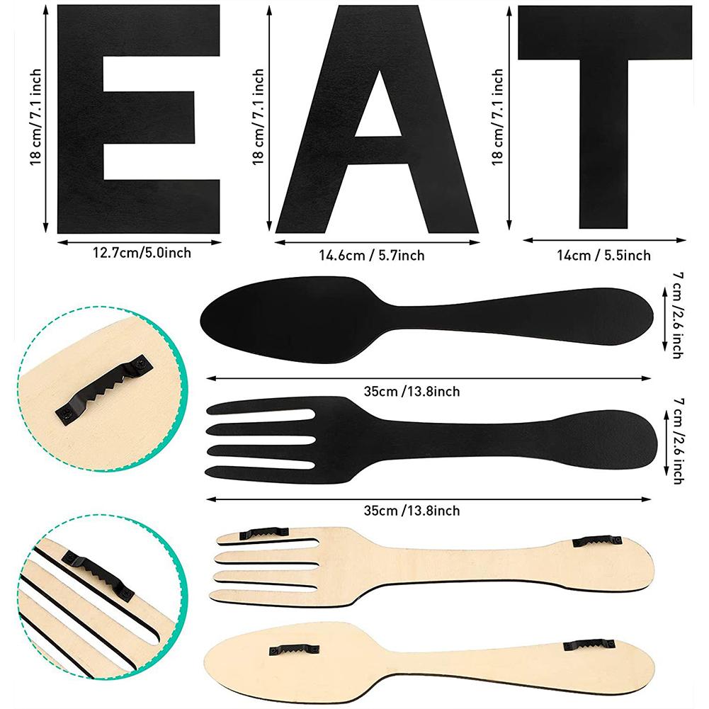Eat Sign + Fork And Spoon Wall Decor For Kitchen Rustic Farmhouse Decoration For Family Home Dining Room