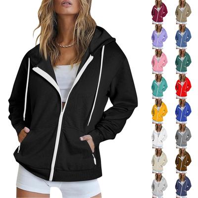 Hoodie Women Oversized Sweatshirt Casual Long Sleeve Fleece Jacket Lightweight Fall Hoodies  Pockets With Zip