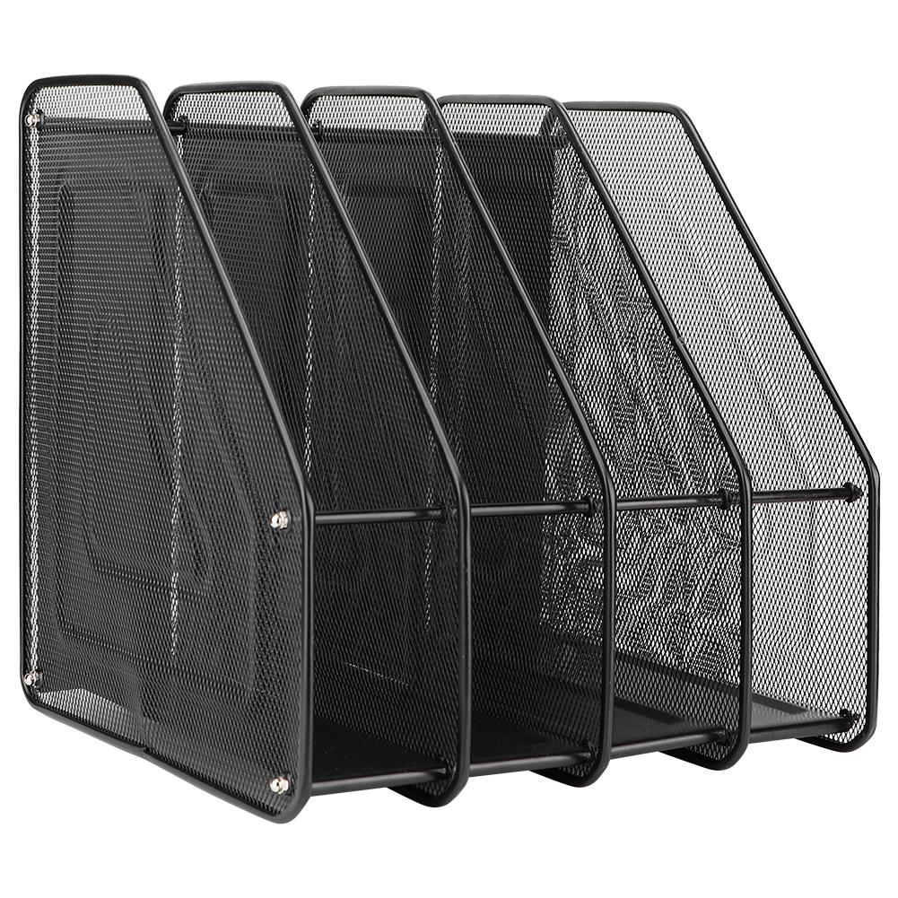 Modern   4-Compartment Desktop Display Rack Magazine File Document Metal  (Black)