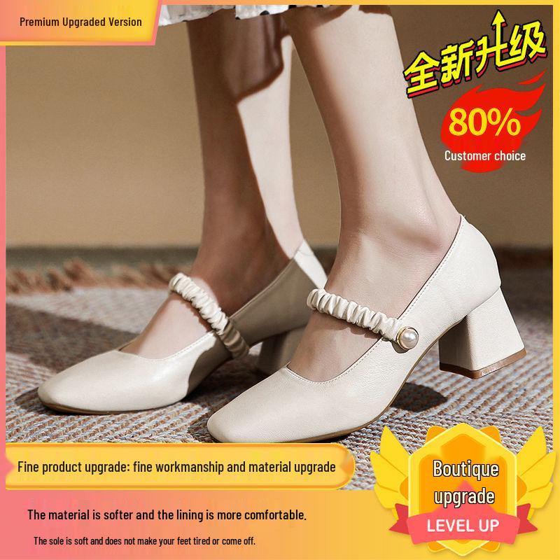 2025 Women’s Mary Jane Fairy Style Square Toe High Chunky Heel Shoes - Versatile for All Seasons
