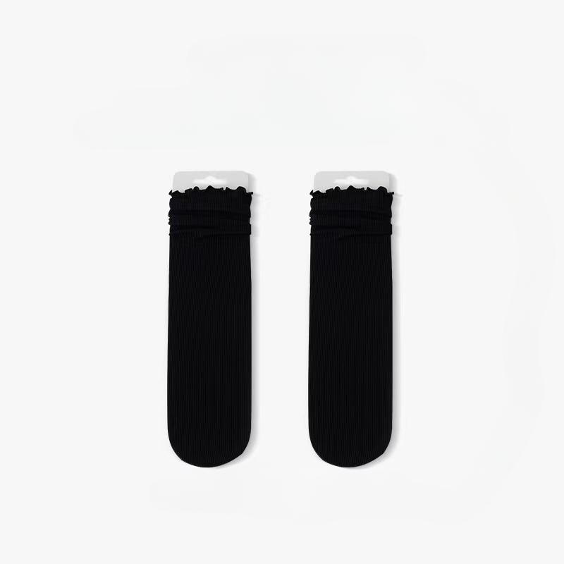 Cotton Breathable Women Socks Harajuku Retro Streetwear Solid Black White Socks Women Japanese Kawaii Cute Frily Ruffle Socks