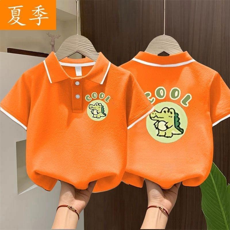 Summer Kids Cartoon Print Polo Shirt Boys Girls Short Sleeve Tee Trendy Collar Top For Children