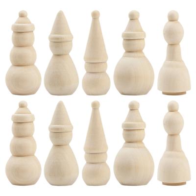 10pcs Unfinished Wooden Christmas Snowman Unpainted Puppet Figure Blank Wooden Peg Dolls For Kids Diy Art Painting Craft Project