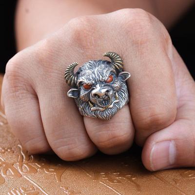 Handmade Bull Head Ring Personalized and Powerful Retro Zodiac Bull Ring Open Mouth Ring Gift Giving