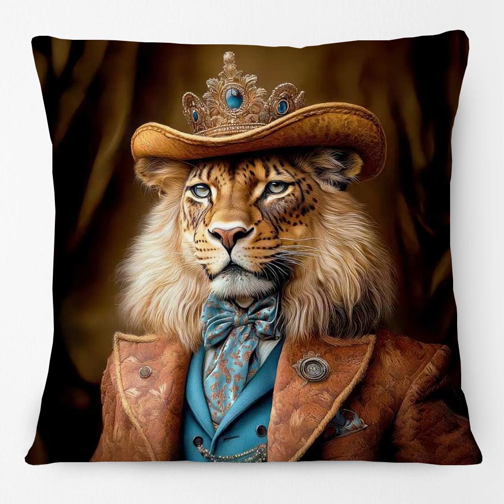 Fashion Animals Portraits Poster Zebra Tiger Leopard Lion Giraffe Fox Moose With Floral Cushion Cover Decorative Pillow Case