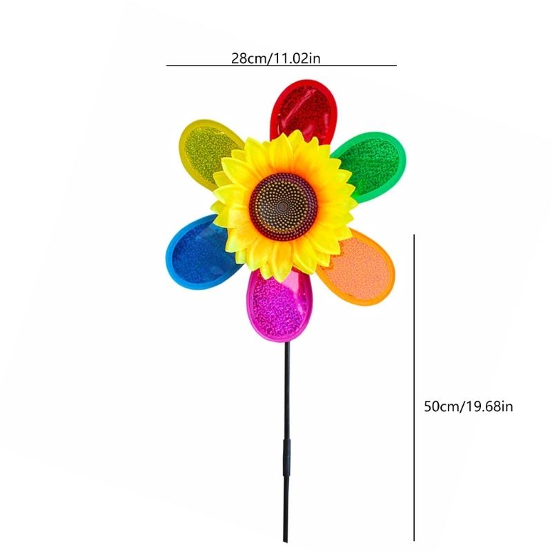 4Pcs Outdoor Wind Spinner Yard Garden Lawn Pinwheels Colorful Flower Windmill Decorative Sculpture Sunflower Pinwheels