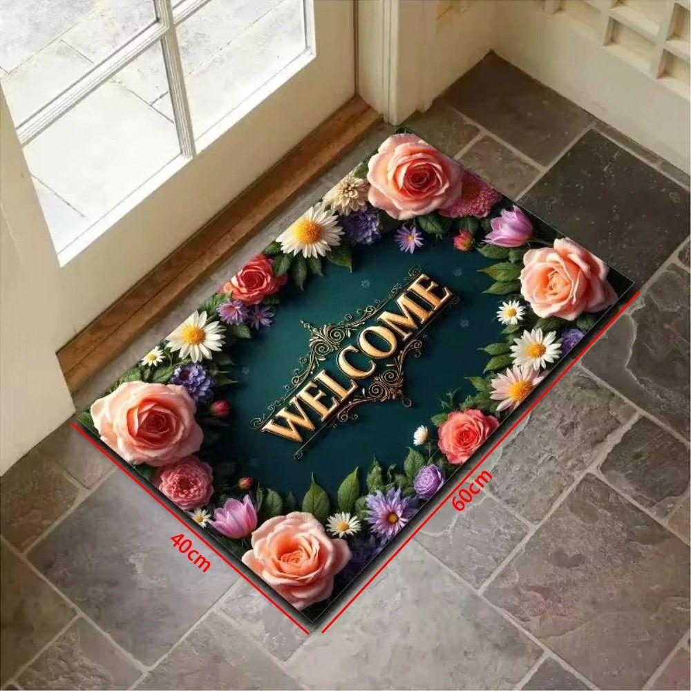 Floral Pattern Floor Mat Anti-Slip Decorative Carpet Durable Entrance Door Mat Home