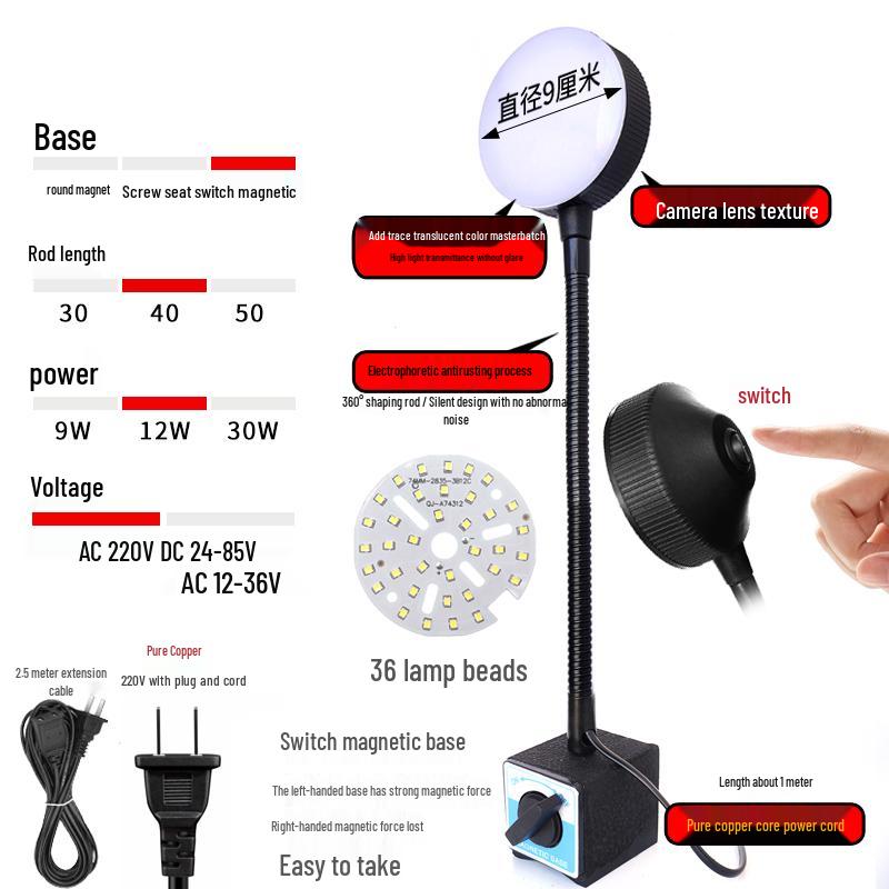 LED Work Light with Magnetic Base for Machine Tools - 220V, 24V