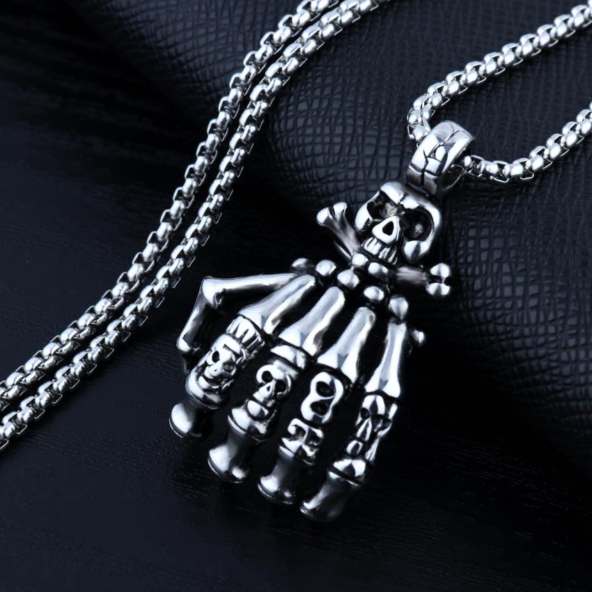 Mighty Ghost Claw Necklace Vintage Titanium Alloy Men's Punk Hand Bone Necklace