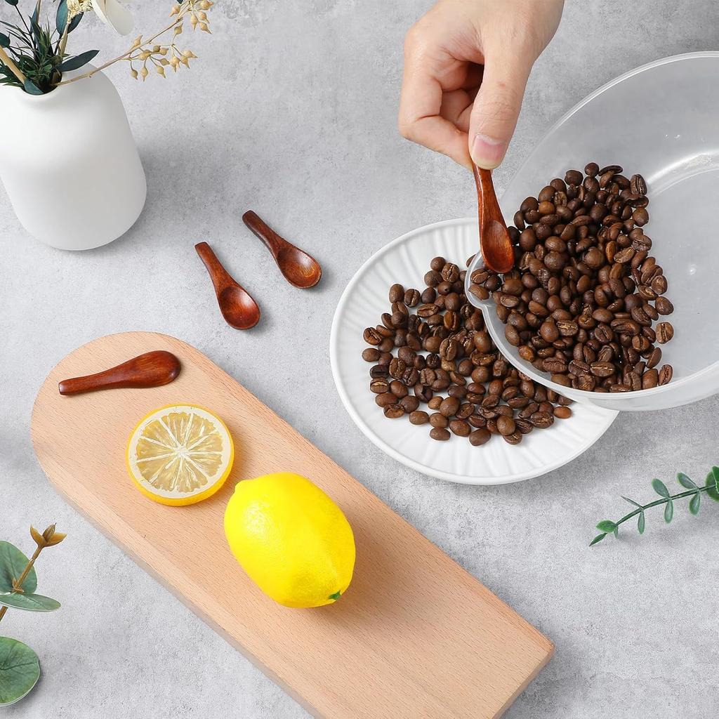 4 Pcs Handmade Tiny Wooden Spoons, 2.4in Tiny Spoons for Spices, Mini Wooden Spoons for Sauces Sugar Salt Dips Spices Honey Mustard Cooking (4)