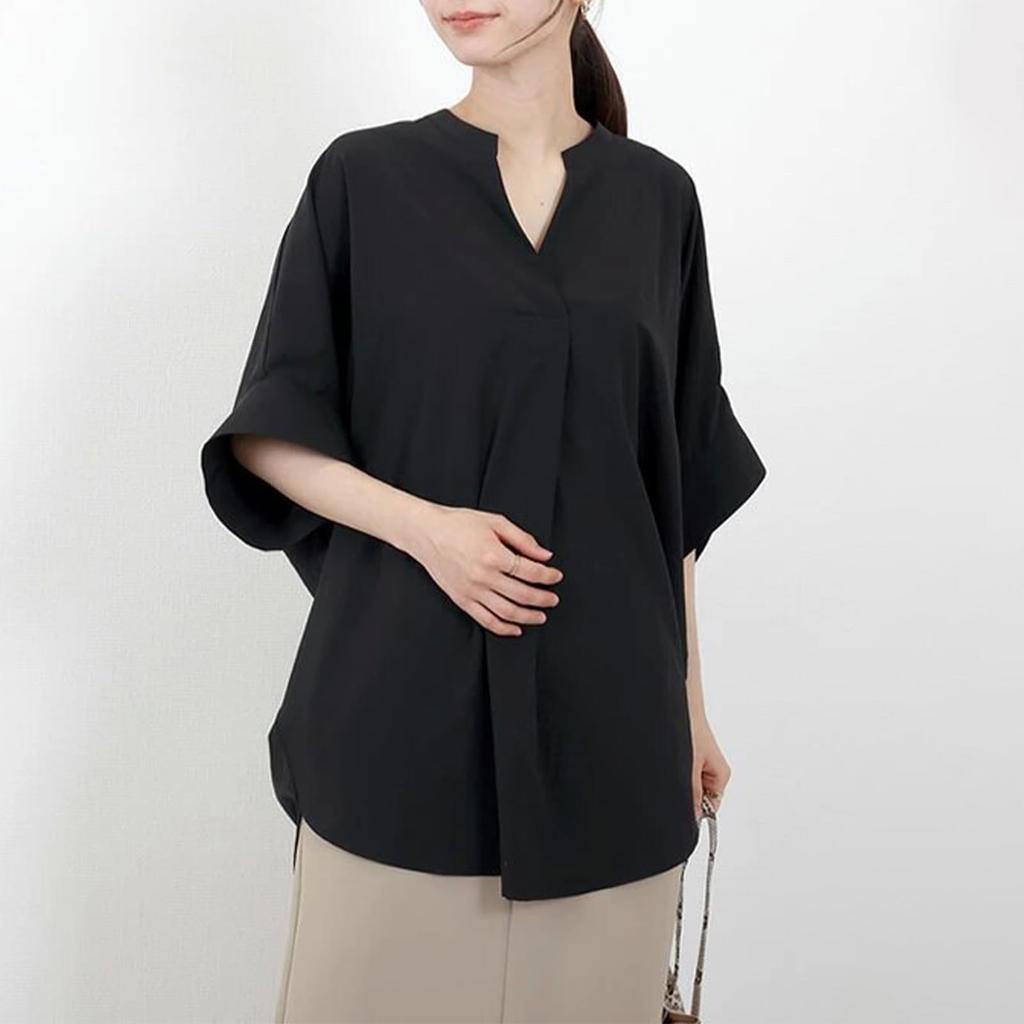 Blouses for Short Dolman Cut and Summer Large Loose Covers Body Office Adult Elegant [SeiunAn] Women, Shirts, Sleeves, Summer, V-Neck, Sleeves, 5/8