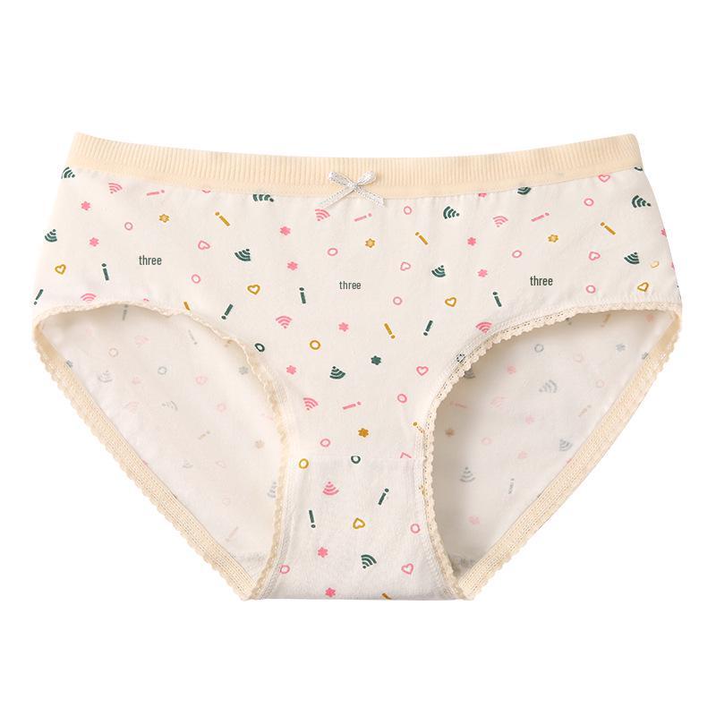 Women's Pastoral-Style Mori Girl Mid-Waist Cotton Lace Print Panties