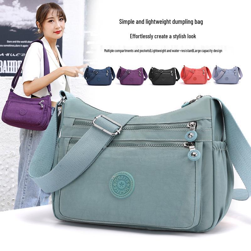 Damen Quadratische Nylon Schultertasche - Großes Fassungsvermögen, Einfarbig, Modisches Casual-Design