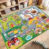 Cartoon City Road Map Print Non-slip Kids Play Rug Educational Floor Mat with Buildings Cars Farm for Playroom Bedroom Decor