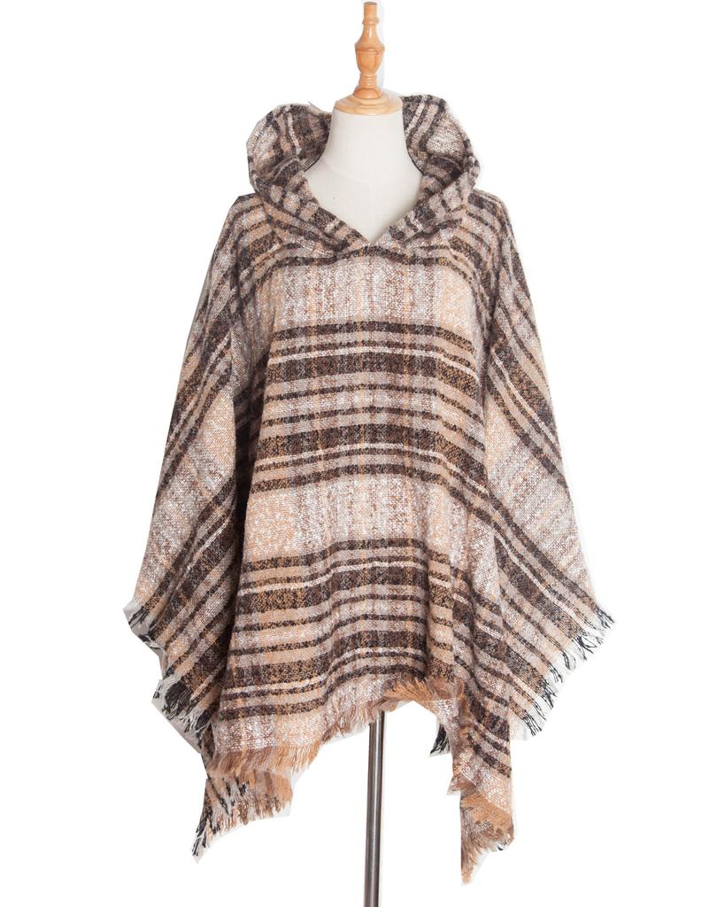 Nuovo pullover spinato primaverile e autunnale con cappello a quadri, mantello e scialle