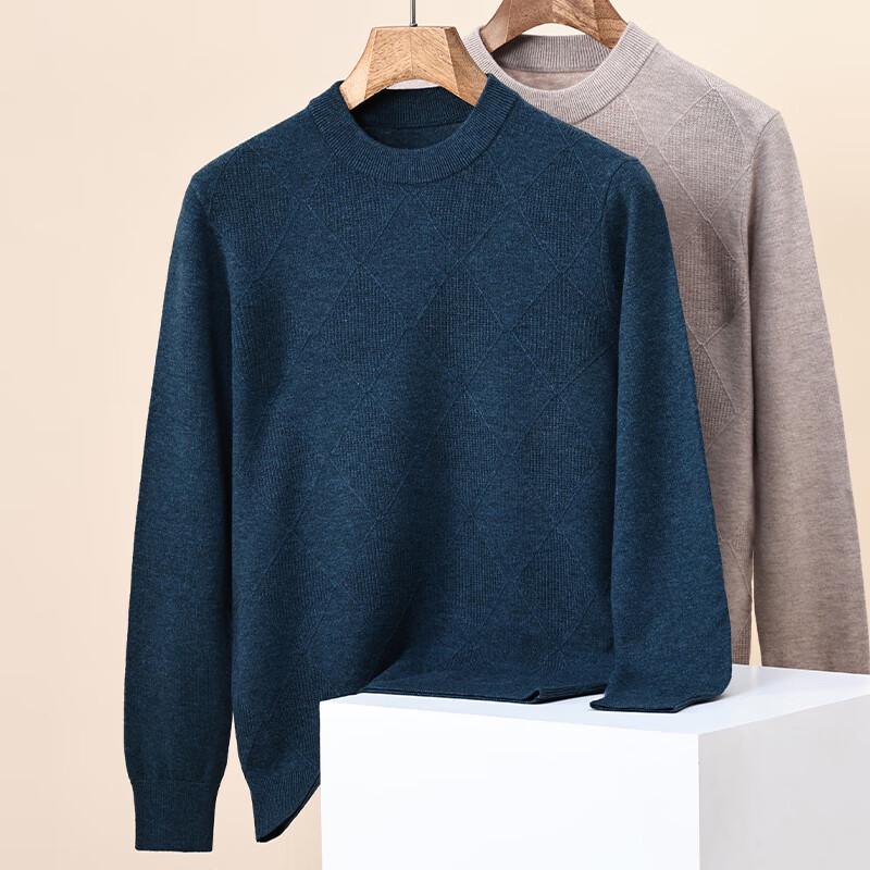 Hengyuanxiang Men's 100% Pure Wool Round Neck Sweater
