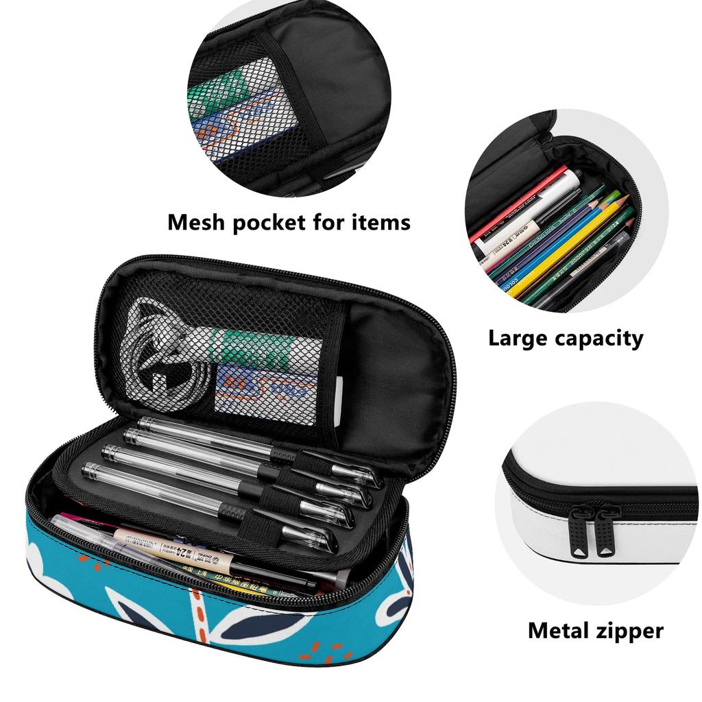 Pencil Bag Organized Storage Zipper Closure Wear Resistant Polyester with Main Compartment Mesh Pocket and Pen Slots for Students