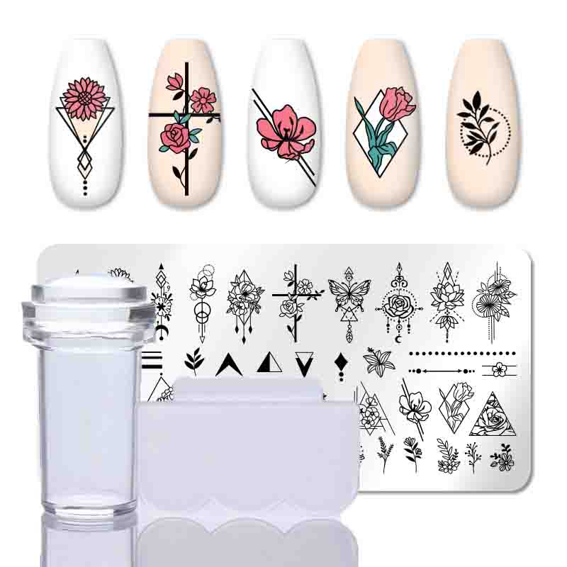 2Pcs/Set Nails Art Stamp Plates Leaf Flower Stainless Steel Stencils Nail Printing Image Manicure Stamping Tools