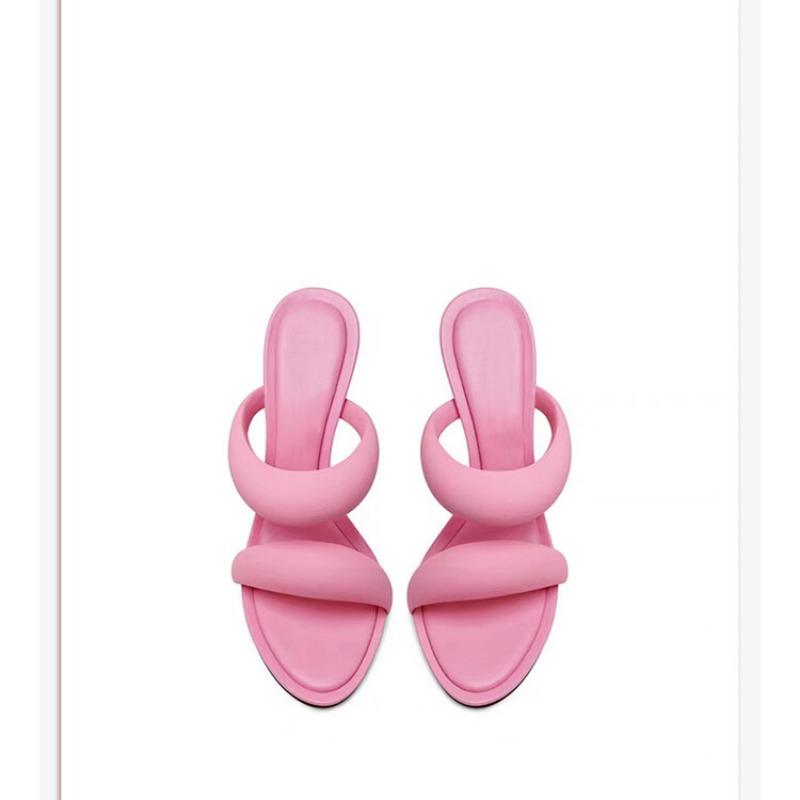 Fashion Brand Design Simple Solid Color Women's Slippers 2024 Summer New High Heel Black Gold Round Head Women's Sandals Size 34-46