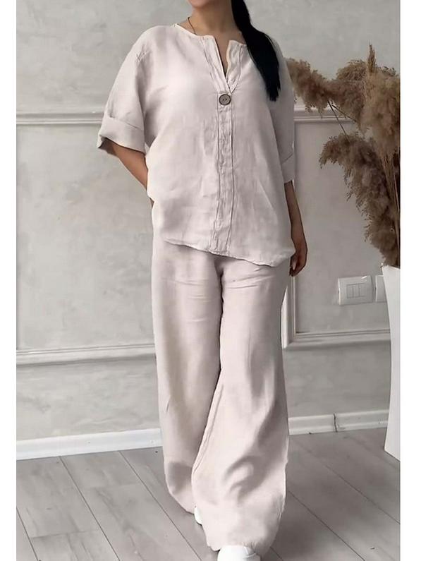 Women's Cross-Border Fashion Solid Color Cotton Linen Casual Set Pants