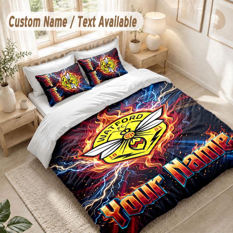 Custom Name Bedding Set 3 PiecesWatford FC Print Duvet Cover + 2 Pillowcases Soft Bed Decor