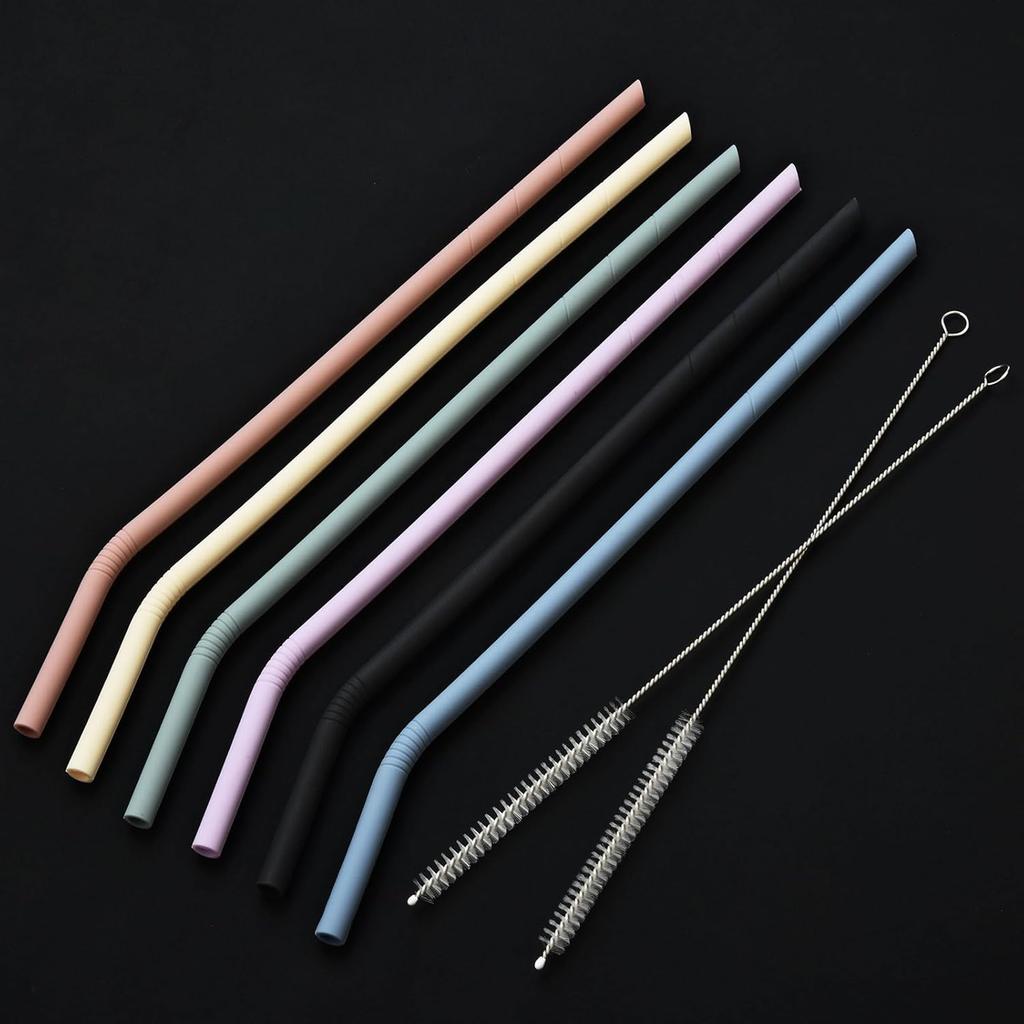 ALINK 14 inch Extra Long Pastel Color Silicone Replacement Straws for 40 oz Stanley Cup, Reble Flexible Drinking Straws for 1 Gallon Jug, 64 oz Water