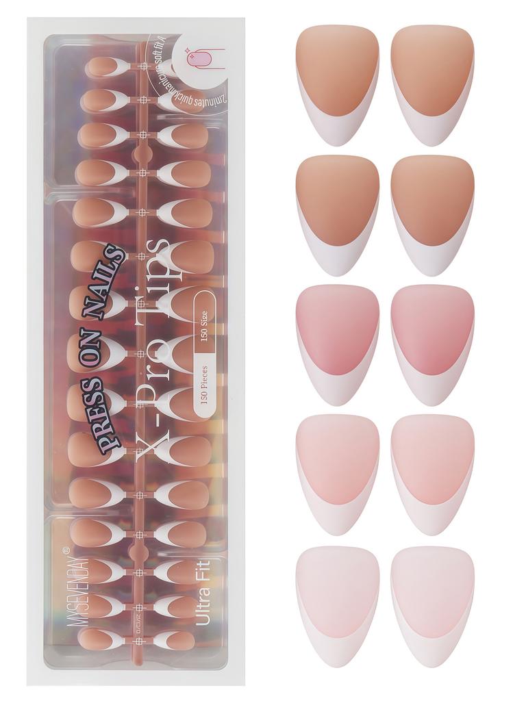 Manicure Wearable Nails Pink Nails Solid Color Strokes Frosted Almond Nails Temperament Light Luxury Fake Nails