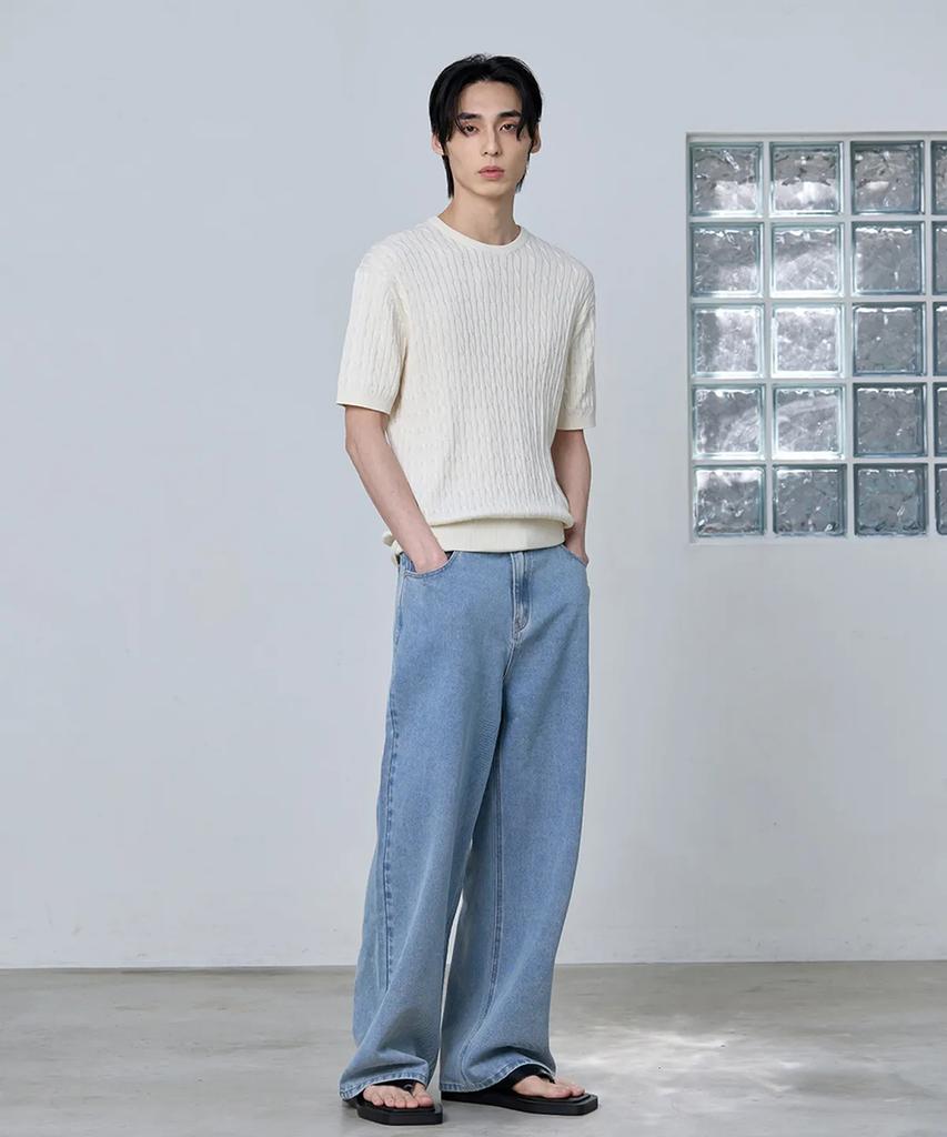 AGOD Cotton Modal Washable Crew Neck Cable Knit [Ivory]