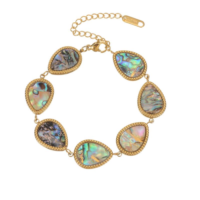 Seven-Color Abalone Shell Water Drop Women's Bracelet - 18k Gold Titanium Steel, Non-Fading, Trendy Design