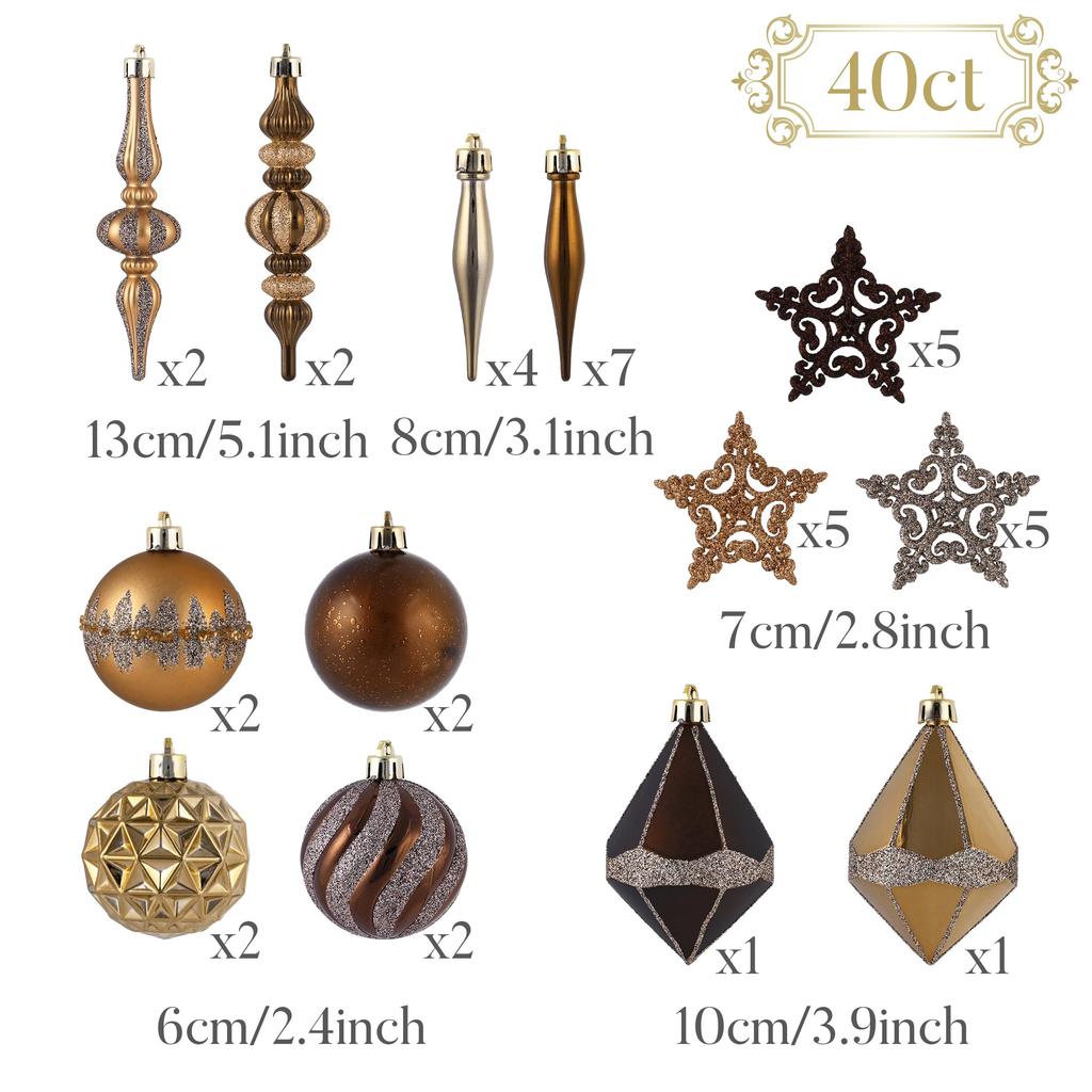 Valery Madelyn Christmas ball gorgeous set of 40 in gold and Perfect for Christmas tree Stylish and gorgeous in and Nordic-style ornaments, copper.