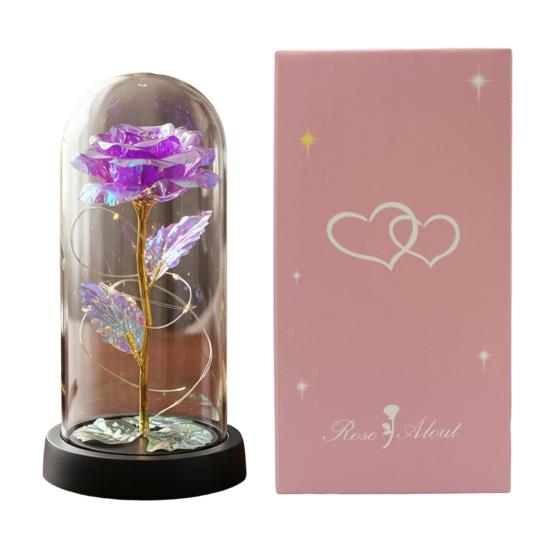 Preserved Rose in Dome with LED Light Artificial Eternal Rose Flower Gifts for Her Mom Women Valentine's Day Mother's Day Christmas Birthday Gift