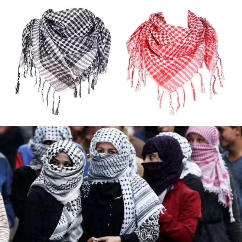 Ethnic Keffiyeh Head Scarf Fringed Arafat Hijab Shemagh Scarf Arabian Face Cover Dustproof Headwrap Muslim Arab Bandana Shawl
