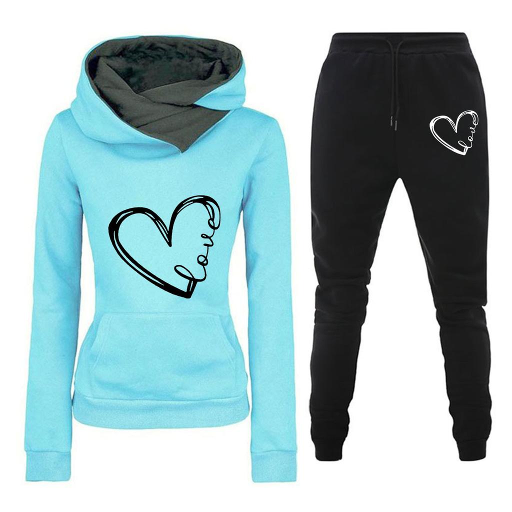 Spring and Autumn Winter Casual Sportswear Set with Love Letter Printed Women's Hoodie and Sweatshirt Set Trendy