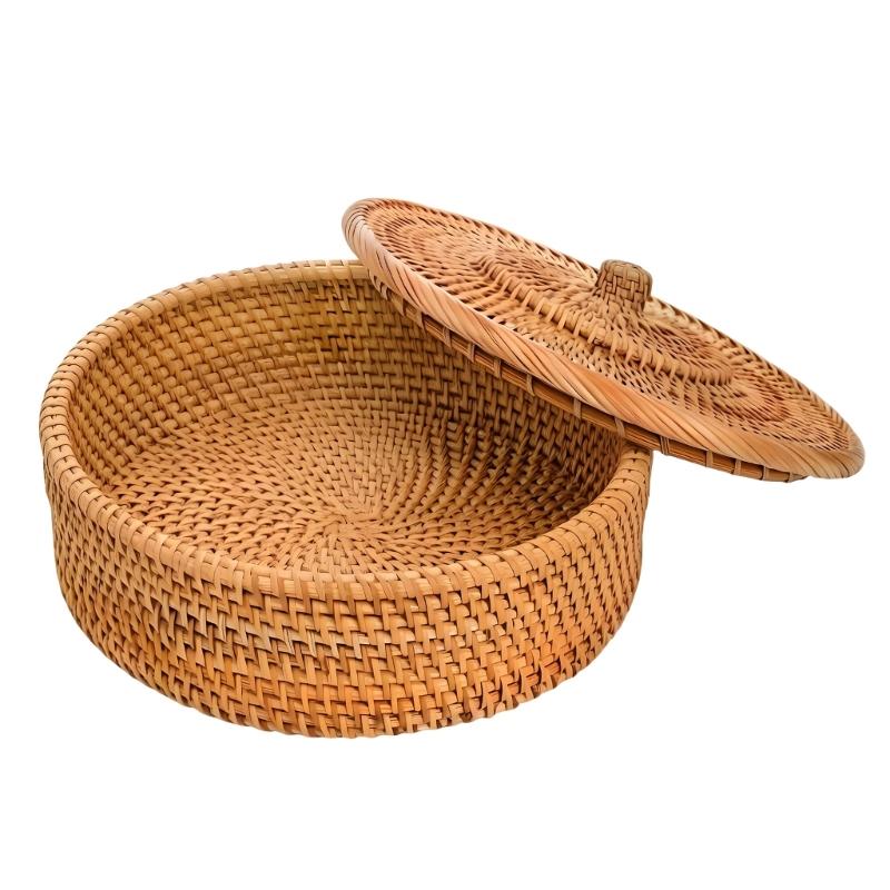 Rattan Food Storage Basket With Protective Towel And Lid Included Handcrafted Tortillas Holder Serving Tray 1