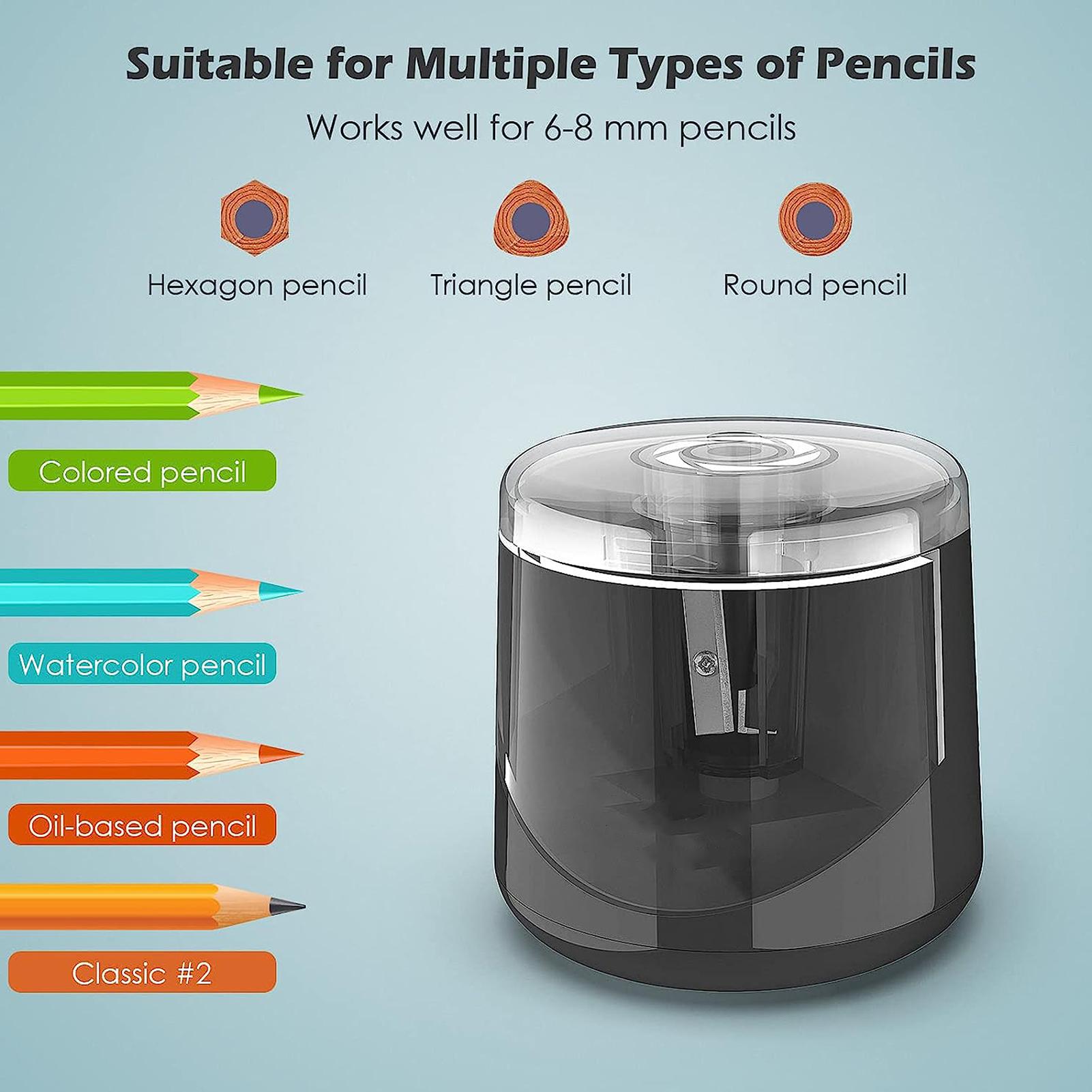 Pencil Sharpener, Black Electric Pencil Sharpener Classroom Electric Pencil Sharpener with Cleaning Brush for 6-8mm Diameter Pencils