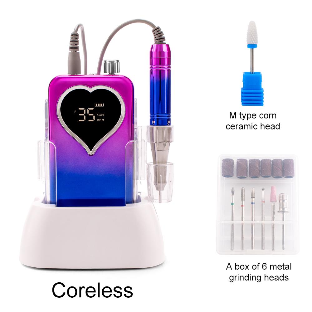 

BEPAN Coreless Motor Handle 35000RPM Portable Pro Nail Drill with Desktop Base Cordless Battery Wireless 35K Powerful Heart Shape UK синий